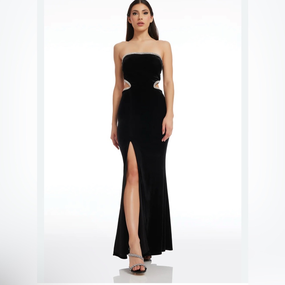 NWT Dress the Population Ariana Cutout Strapless Stretch Velvet Gown Dress Small